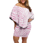 Pink New Zealand Puhoro Maori Tattoo Off Shoulder Short Dress