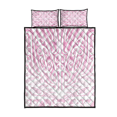 Pink New Zealand Puhoro Maori Tattoo Quilt Bed Set