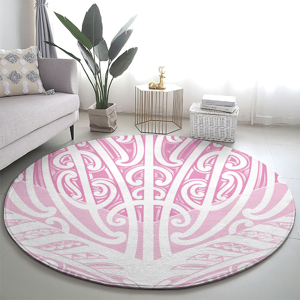 Pink New Zealand Puhoro Maori Tattoo Round Carpet