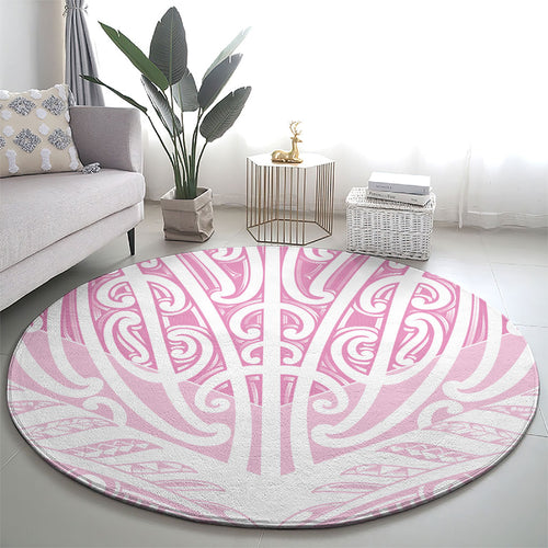 Pink New Zealand Puhoro Maori Tattoo Round Carpet