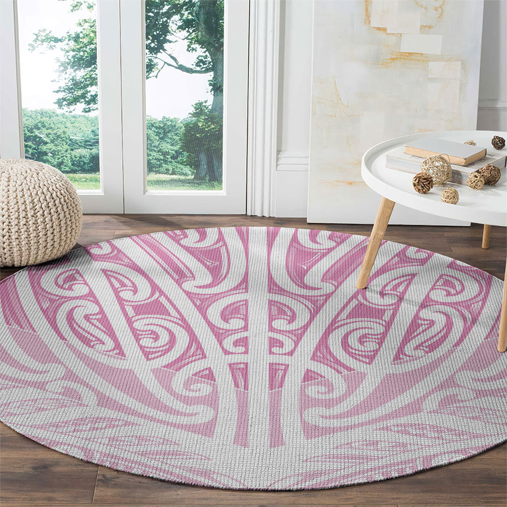 Pink New Zealand Puhoro Maori Tattoo Round Carpet