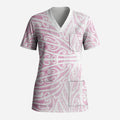 Pink New Zealand Puhoro Maori Tattoo Scrub Top