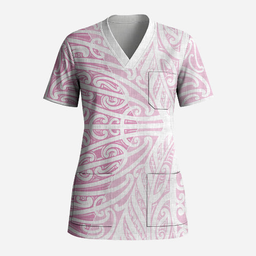 Pink New Zealand Puhoro Maori Tattoo Scrub Top