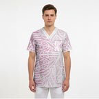 Pink New Zealand Puhoro Maori Tattoo Scrub Top
