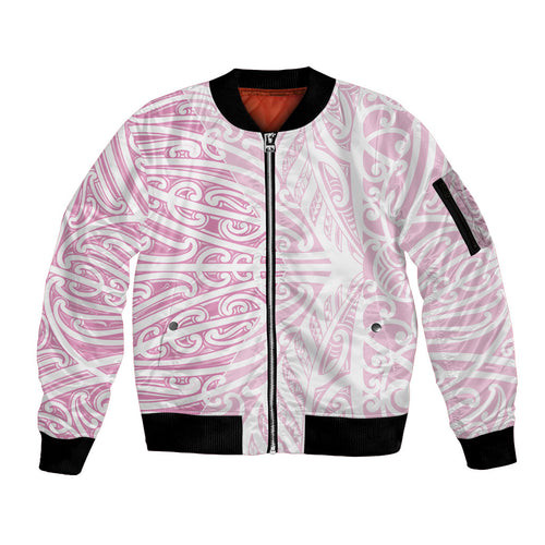 Pink New Zealand Puhoro Maori Tattoo Sleeve Zip Bomber Jacket