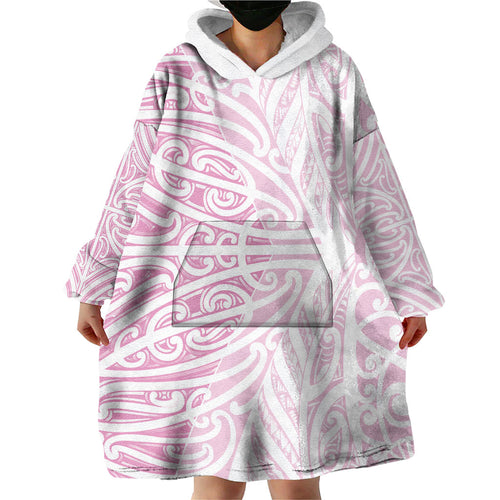 Pink New Zealand Puhoro Maori Tattoo Wearable Blanket Hoodie