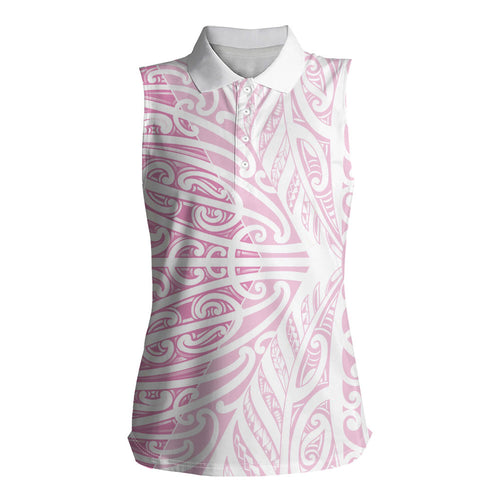 Pink New Zealand Puhoro Maori Tattoo Women Sleeveless Polo Shirt