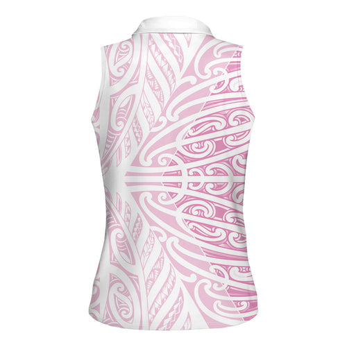 Pink New Zealand Puhoro Maori Tattoo Women Sleeveless Polo Shirt