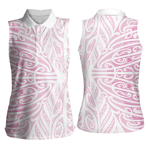 Pink New Zealand Puhoro Maori Tattoo Women Sleeveless Polo Shirt