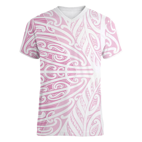 Pink New Zealand Puhoro Maori Tattoo Women V-Neck T-Shirt
