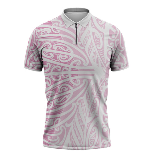 Pink New Zealand Puhoro Maori Tattoo Zipper Polo Shirt