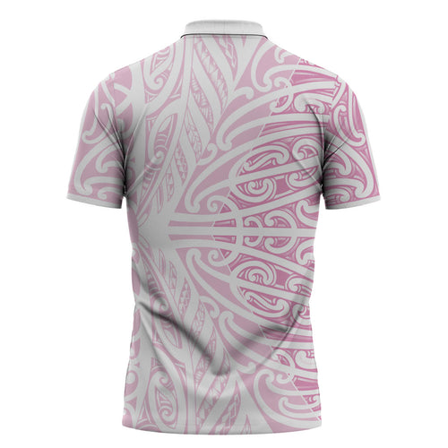 Pink New Zealand Puhoro Maori Tattoo Zipper Polo Shirt
