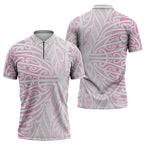 Pink New Zealand Puhoro Maori Tattoo Zipper Polo Shirt