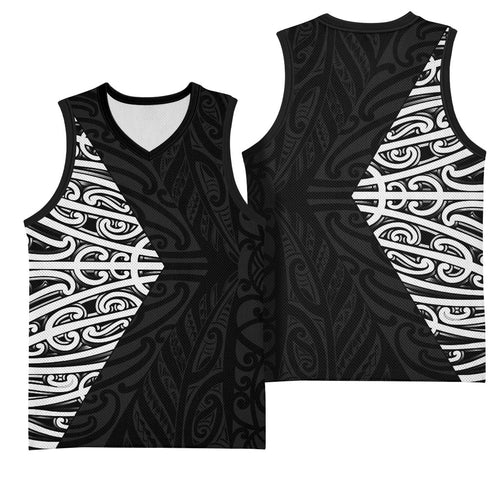 Black New Zealand Puhoro Maori Tattoo Basketball Jersey