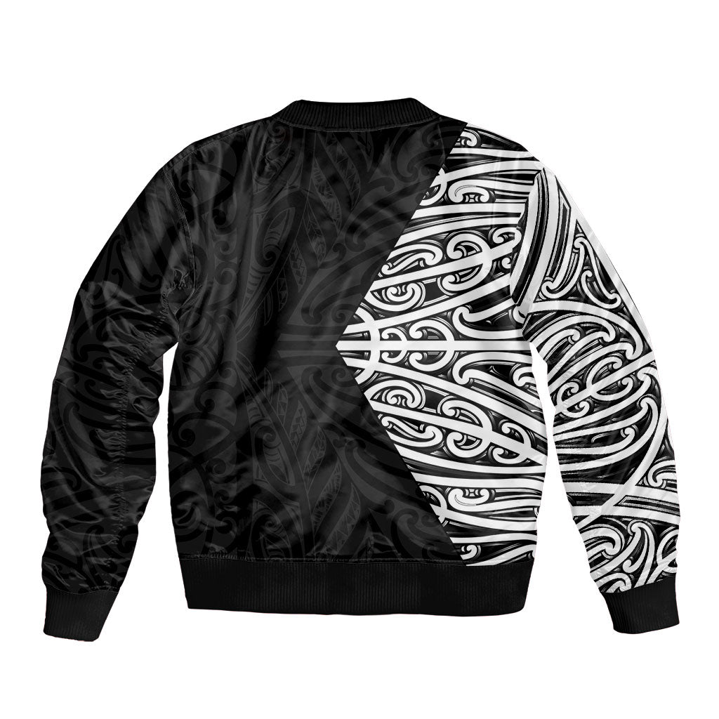 Black New Zealand Puhoro Maori Tattoo Bomber Jacket