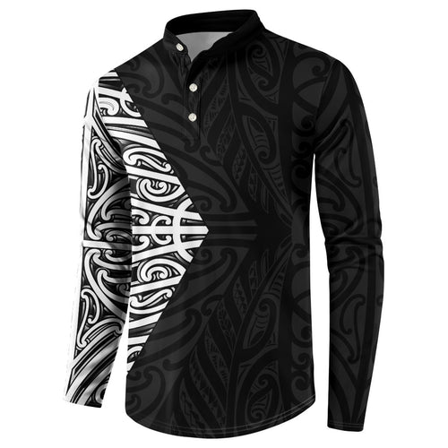 Black New Zealand Puhoro Maori Tattoo Button Sweatshirt