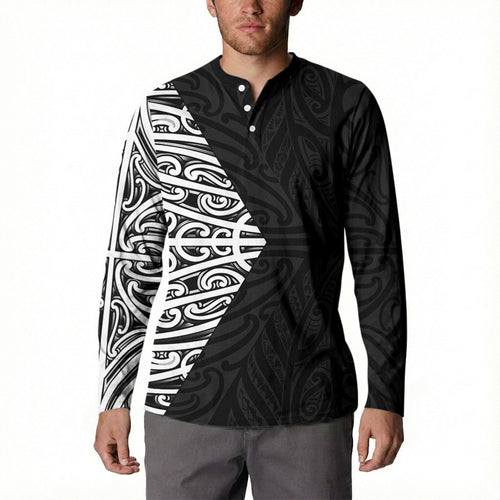 Black New Zealand Puhoro Maori Tattoo Button Sweatshirt