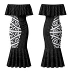 Black New Zealand Puhoro Maori Tattoo Couples Matching Mermaid Dress and Long Sleeve Button Shirt LT14