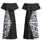 Black New Zealand Puhoro Maori Tattoo Couples Matching Off Shoulder Maxi Dress and Long Sleeve Button Shirt LT14