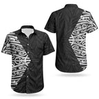 Black New Zealand Puhoro Maori Tattoo Couples Matching Off Shoulder Short Dress and Hawaiian Shirt LT14