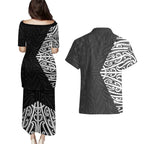 Black New Zealand Puhoro Maori Tattoo Couples Matching Puletasi and Hawaiian Shirt