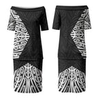 Black New Zealand Puhoro Maori Tattoo Couples Matching Puletasi and Hawaiian Shirt LT14