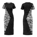 Black New Zealand Puhoro Maori Tattoo Couples Matching Short Sleeve Bodycon Dress and Hawaiian Shirt LT14