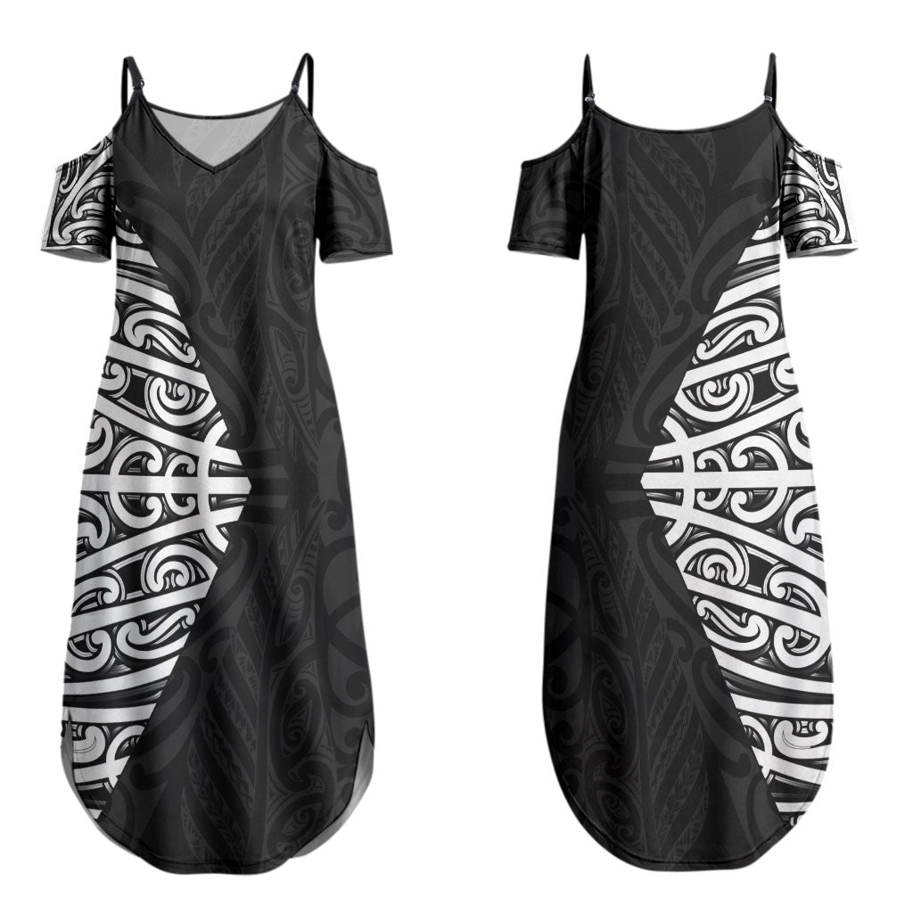 Black New Zealand Puhoro Maori Tattoo Couples Matching Summer Maxi Dress and Long Sleeve Button Shirt LT14