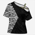 Black New Zealand Puhoro Maori Tattoo Cross Shoulder Shirt