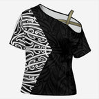 Black New Zealand Puhoro Maori Tattoo Cross Shoulder Shirt