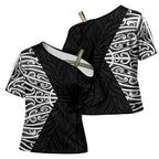 Black New Zealand Puhoro Maori Tattoo Cross Shoulder Shirt