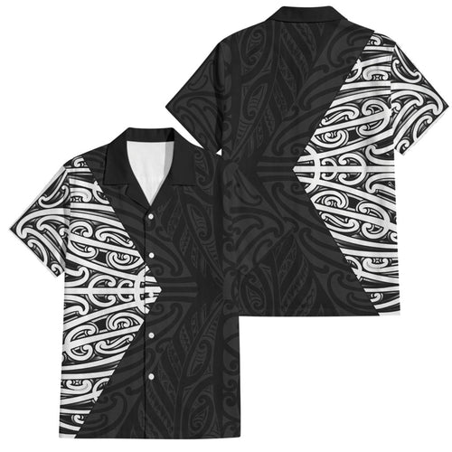 Black New Zealand Puhoro Maori Tattoo Family Matching Off The Shoulder Long Sleeve Dress and Hawaiian Shirt