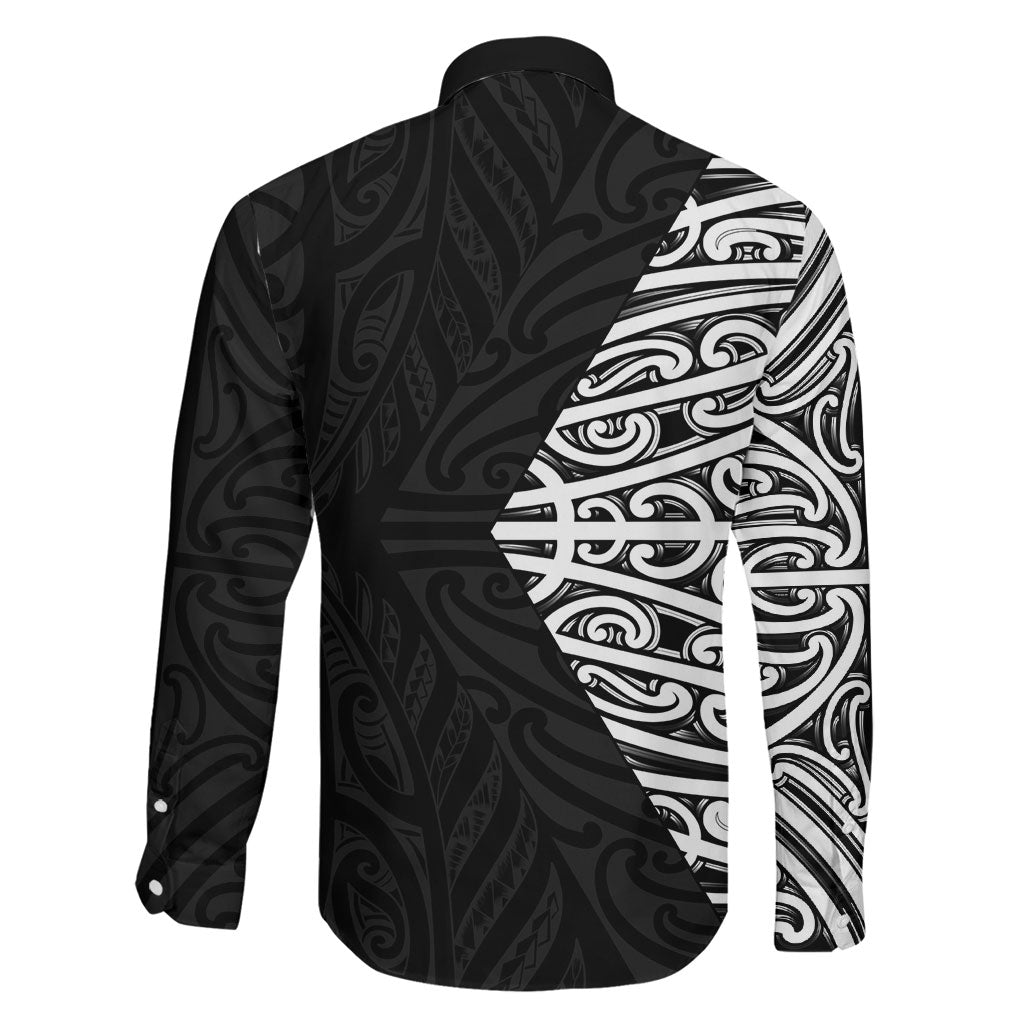 Black New Zealand Puhoro Maori Tattoo Family Matching Off Shoulder Maxi Dress and Hawaiian Shirt
