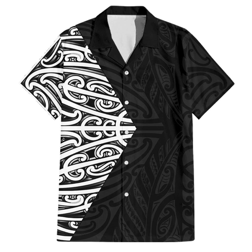 Black New Zealand Puhoro Maori Tattoo Family Matching Off Shoulder Short Dress and Hawaiian Shirt