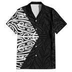Black New Zealand Puhoro Maori Tattoo Family Matching Off Shoulder Short Dress and Hawaiian Shirt