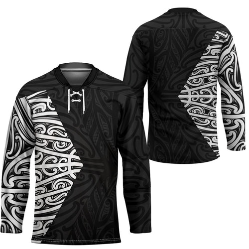 Black New Zealand Puhoro Maori Tattoo Hockey Jersey