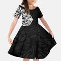 Black New Zealand Puhoro Maori Tattoo Kid Short Sleeve Dress