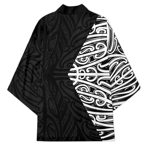 Black New Zealand Puhoro Maori Tattoo Kimono
