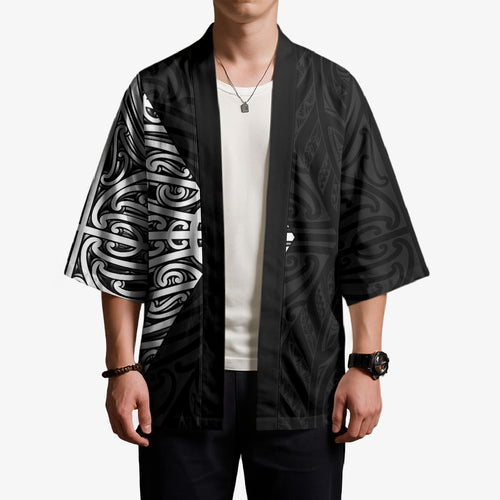 Black New Zealand Puhoro Maori Tattoo Kimono