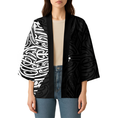 Black New Zealand Puhoro Maori Tattoo Kimono