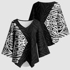 Black New Zealand Puhoro Maori Tattoo Kimono Sleeve Blouse