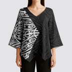 Black New Zealand Puhoro Maori Tattoo Kimono Sleeve Blouse