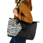Black New Zealand Puhoro Maori Tattoo Leather Tote Bag