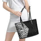 Black New Zealand Puhoro Maori Tattoo Leather Tote Bag