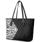 Black New Zealand Puhoro Maori Tattoo Leather Tote Bag