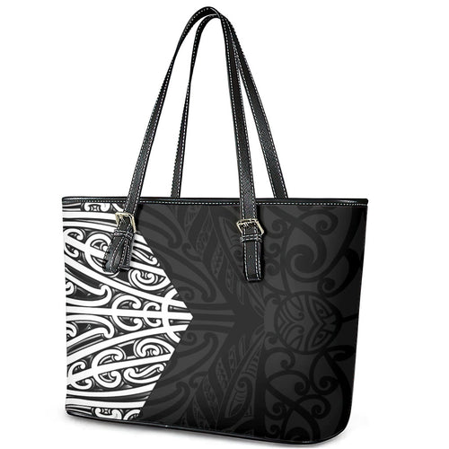 Black New Zealand Puhoro Maori Tattoo Leather Tote Bag
