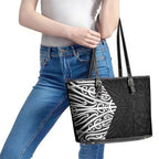 Black New Zealand Puhoro Maori Tattoo Leather Tote Bag