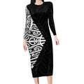 Black New Zealand Puhoro Maori Tattoo Long Sleeve Bodycon Dress