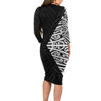 Black New Zealand Puhoro Maori Tattoo Long Sleeve Bodycon Dress