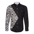 Black New Zealand Puhoro Maori Tattoo Long Sleeve Button Shirt
